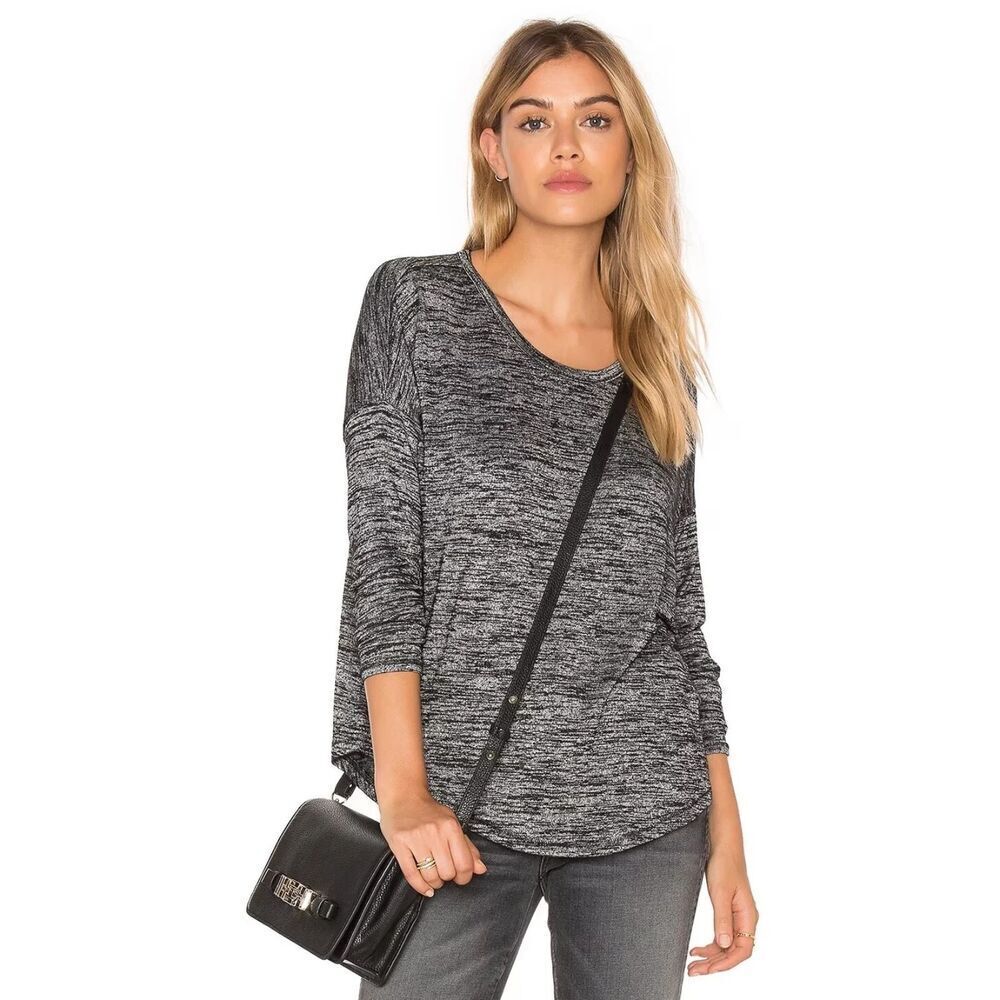 RAG & BONE Black Gray Space Dye Long Sleeve Oversized Slub Tee Shirt Size Medium